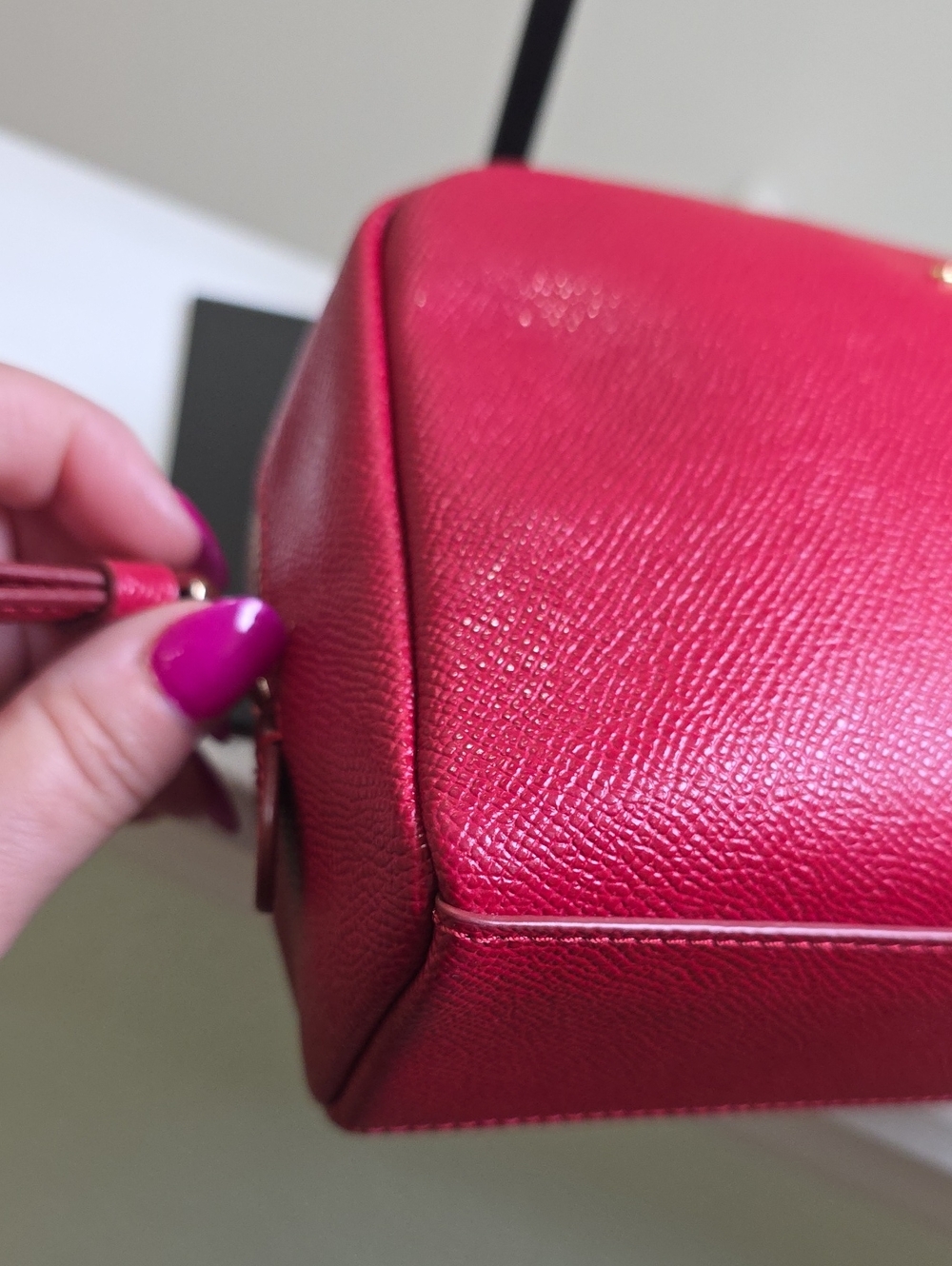 COACH F24797 True Red Crossgrain Leather Boxy Cosmetic Wristlet/Case EUC - Picture 9 of 15